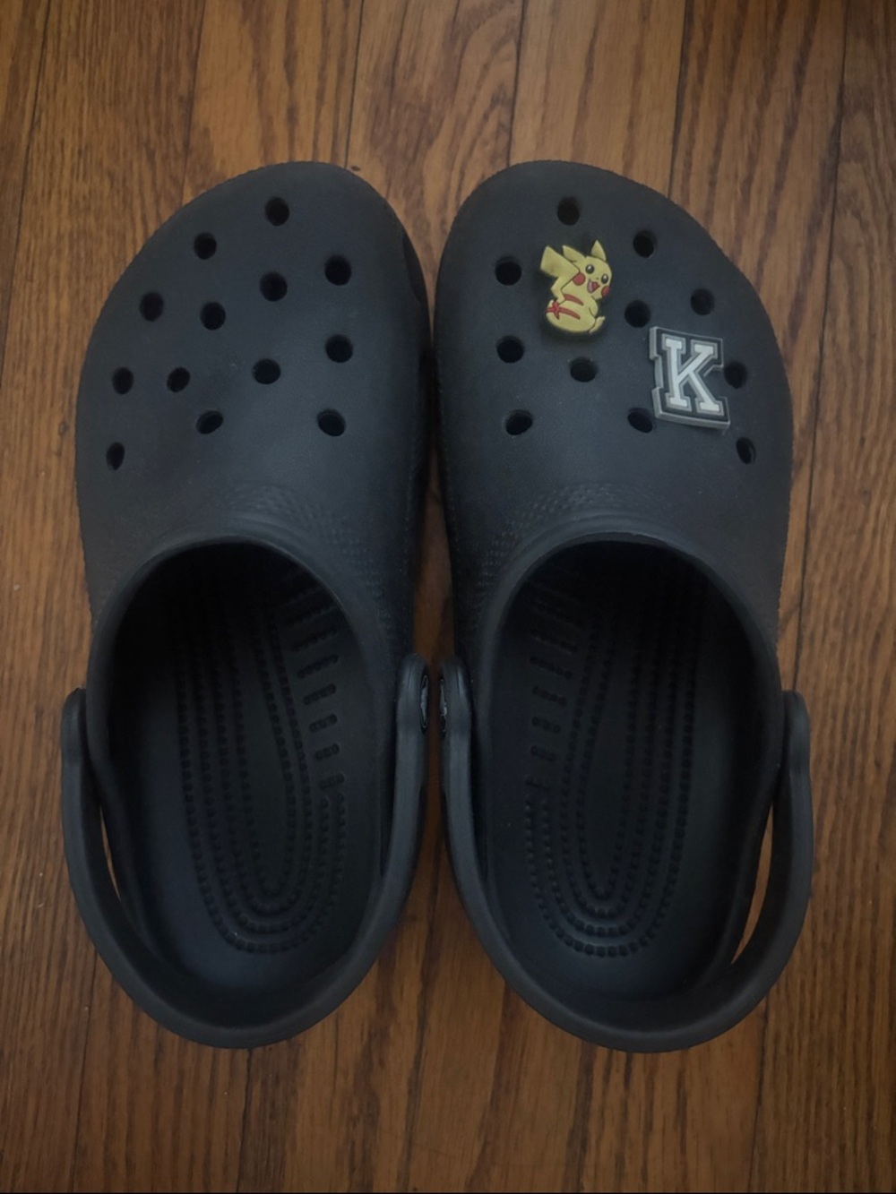 Kids Black Croc Shoes with Pikachu Charm